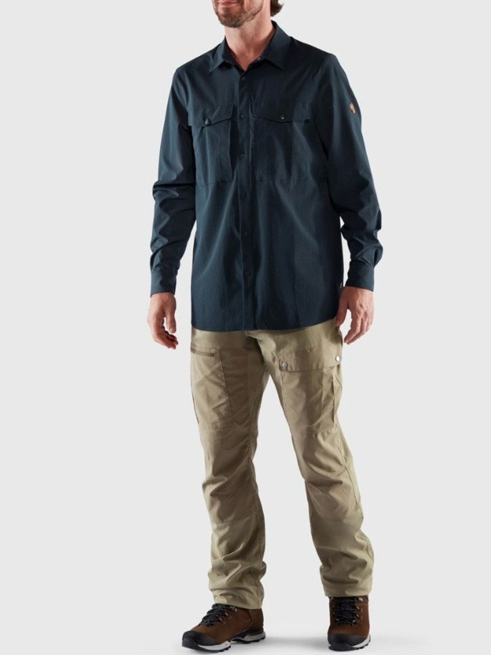 Fjällräven Abisko Trekking Shirt in Dark Navy. Gorpcore hiking techwear workwear